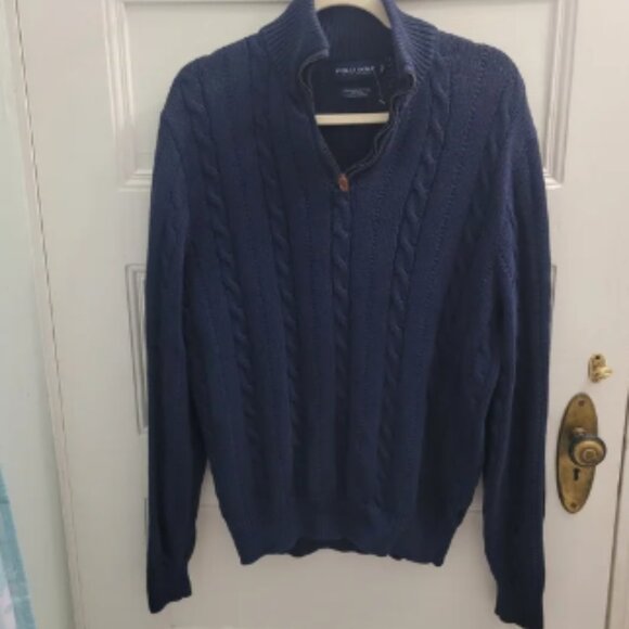 Ralph Lauren Polo Golf Navy Blue Cable Knit Sweater XL Cotton Silk Cashmere - Picture 2 of 7